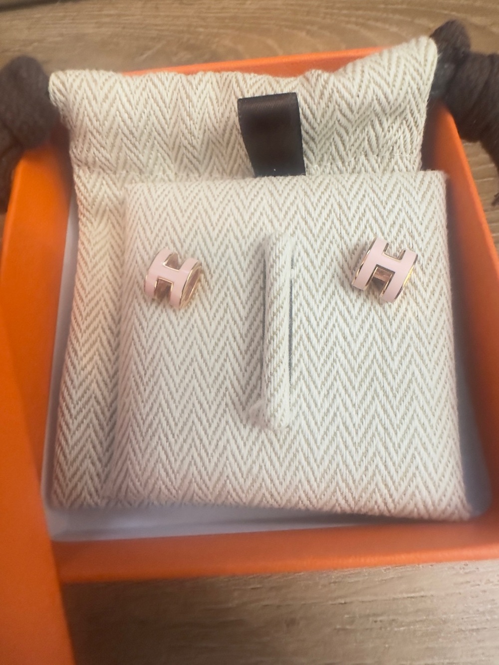 Authentic HERMES Mini Pop H Earring Rose Dragee Pink Rose Gold Hardware RGHW - Picture 5 of 8